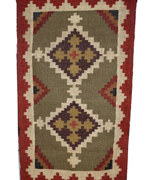 Handmade Wool Jute Kilim Rug – Tribal Geometric Indian Dhurrie Flatweave Area Rug