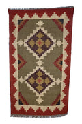 Handmade Wool Jute Kilim Rug – Tribal Geometric Indian Dhurrie Flatweave Area Rug