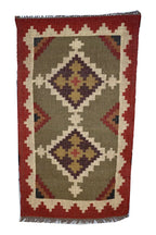 Handmade Wool Jute Kilim Rug – Tribal Geometric Indian Dhurrie Flatweave Area Rug