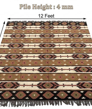 Handwoven Southwestern Navajo Kilim Rug | Handmade Wool Jute Tribal Area Rug, Boho Flatweave Dhurrie for Living Room Bedroom
