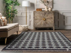 Handmade Charcoal Gray Wool Jute Kilim Area Rug with Geometric Diamond Pattern | Modern Flatweave Rug for Living Room & Bedroom