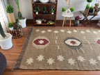 Handmade Southwestern Wool Jute Kilim Area Rug with Tassels | Tribal Boho Flatweave Rug in Natural Taupe for Living Room & Bedroom