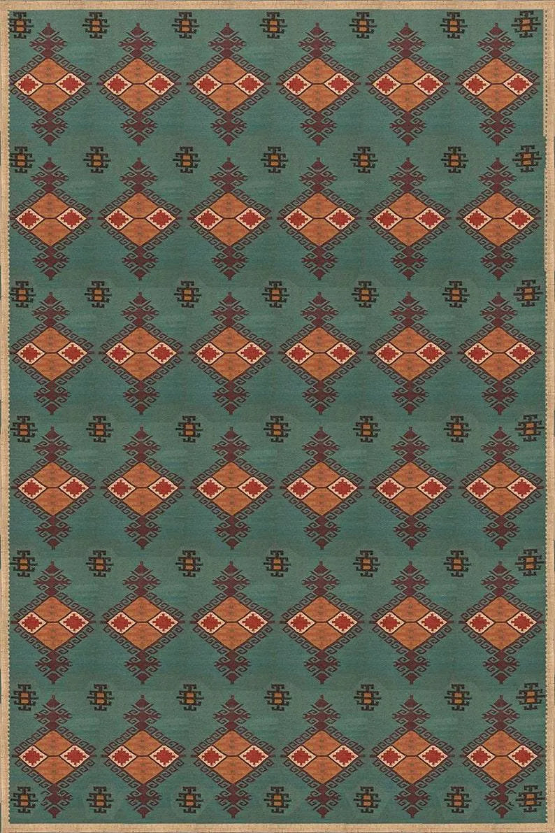Southwestern Teal Tribal Area Rug – Handmade Wool Jute Geometric Kilim Flatweave Rug for Living Room, Bedroom & Home Office