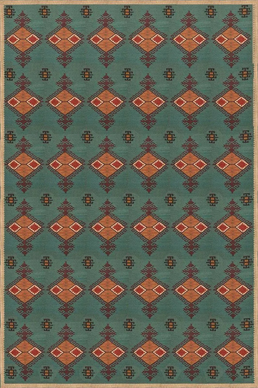 Southwestern Teal Tribal Area Rug – Handmade Wool Jute Geometric Kilim Flatweave Rug for Living Room, Bedroom & Home Office