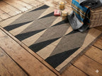 Handmade Modern Geometric Wool Jute Kilim Area Rug with Tassels | Black & Natural Ivory Flatweave Contemporary Rug