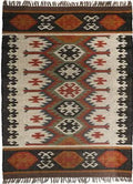 Southwestern Geometric Area Rug – Handmade Wool Jute Tribal Diamond Rug, Charcoal Terracotta Flatweave