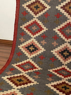Handwoven Charcoal Wool Jute Kilim Area Rug – Geometric Diamond Reversible Flatweave Dhurrie for Living Room, Dining Room & Bedroom
