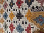 Handwoven Multicolor Wool Jute Kilim Rug, Boho Tribal Area Rug, Handmade Flatweave Dhurrie Carpet, Southwestern Geometric Rug with Fringe