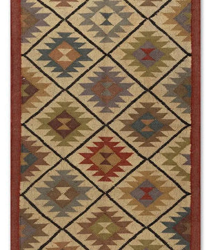 Southwestern Geometric Area Rug – Handwoven Wool Jute Tribal Diamond Rug in Terracotta & Beige