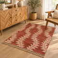 Rust Wavy Leaf Kilim Dhurrie – Artisan-Woven Wool Jute Area Rug