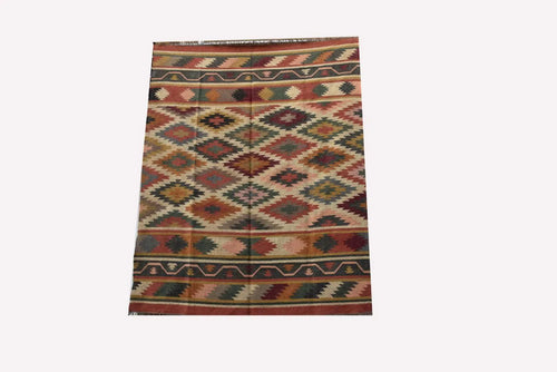 Handmade Multicolor Wool Jute Kilim Rug – Geometric Flatweave Area Rug