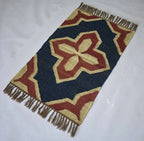 Handwoven Wool Jute Kilim Area Rug – Navy Blue & Rust Southwestern Geometric Flatweave Rug with Fringe for Living Room