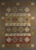 Handwoven Wool Jute Kilim Area Rug – Earthy Tribal Diamond Geometric Flatweave Rug with Fringe