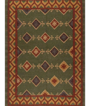Handwoven Green Wool Jute Kilim Area Rug – Traditional Tribal Diamond Geometric Flatweave Dhurrie, Reversible Boho Southwestern Rug for Living Room & Bedroom
