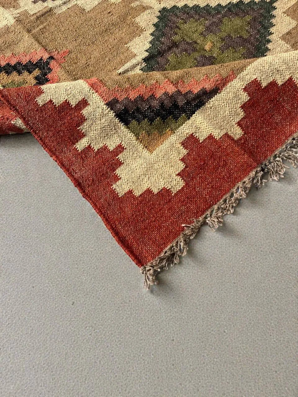 Terracotta Geometric Kilim Dhurrie – Custom Wool Jute Area Rug & Runner