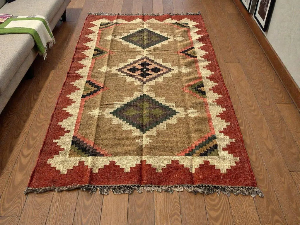 Terracotta Geometric Kilim Dhurrie – Custom Wool Jute Area Rug & Runner