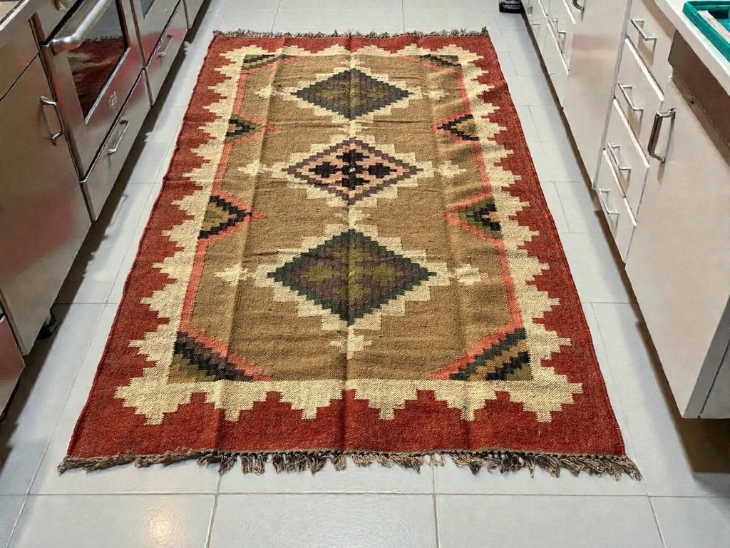Terracotta Geometric Kilim Dhurrie – Custom Wool Jute Area Rug & Runner