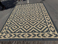 Handwoven Black Beige Aztec Kilim Rug | Handmade Wool Jute Tribal Flatweave Area Rug for Living Room, Bedroom & Farmhouse Decor