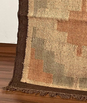 Tribal Diamond Wool Jute Area Rug – Handmade Southwestern Kilim Flatweave with Brown, Taupe & Terracotta Geometric Motifs