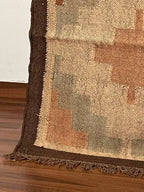 Tribal Diamond Wool Jute Area Rug – Handmade Southwestern Kilim Flatweave with Brown, Taupe & Terracotta Geometric Motifs