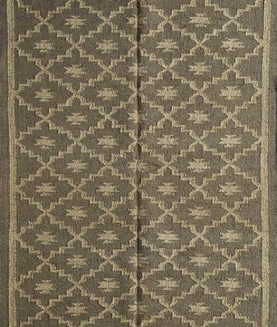 Handmade Wool Jute Area Rug – Taupe Gray Geometric Kilim Flatweave Rug with Fringe, Neutral Tribal Rug for Living Room & Bedroom