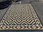 Handwoven Black Beige Aztec Kilim Rug | Handmade Wool Jute Tribal Flatweave Area Rug for Living Room, Bedroom & Farmhouse Decor