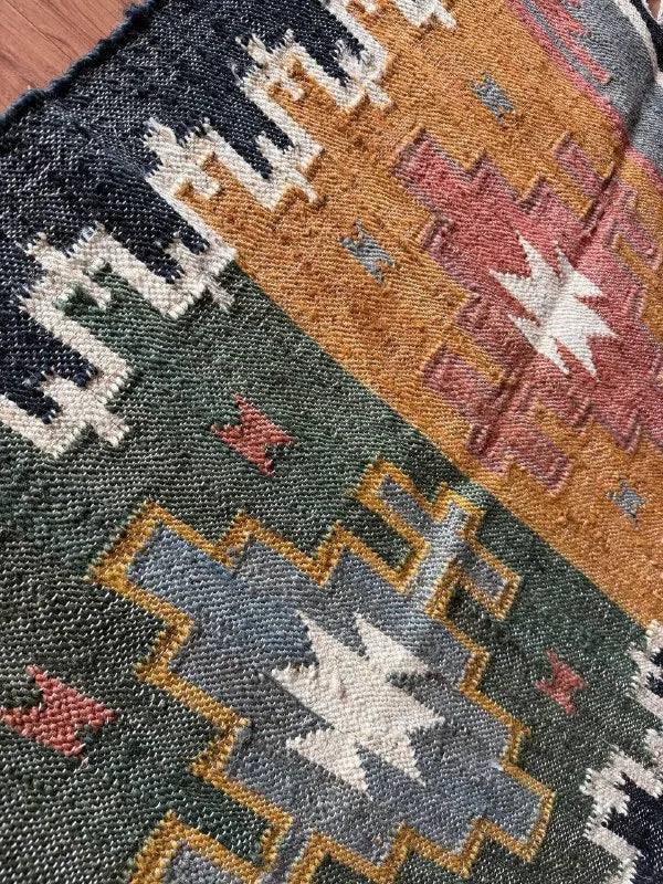 Harvest Panel Kilim Dhurrie – Artisan-Woven Multicolor Wool Jute Runner Rug