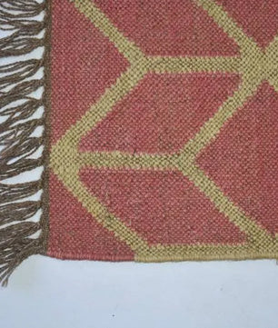 Handwoven Wool Jute Area Rug – Terracotta 3D Geometric Cube Kilim Rug, Reversible Flatweave with Fringe