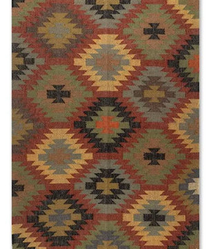 Handmade Wool Jute Southwestern Kilim Area Rug with Earthy Tribal Diamond Pattern | Flatweave Boho Farmhouse Living Room Rug
