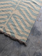 Handwoven Blue Tiger Wool Jute Kilim Rug | Abstract Tibetan Tiger Flatweave Area Rug for Modern, Scandinavian & Boho Homes