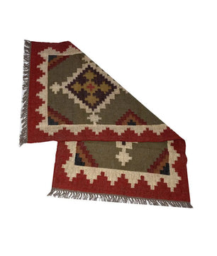 Handmade Wool Jute Kilim Rug – Tribal Geometric Indian Dhurrie Flatweave Area Rug