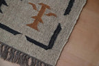 Handmade Beige Kilim Runner – Black & Rust Botanical Motifs