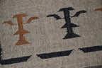 Handmade Beige Kilim Runner – Black & Rust Botanical Motifs