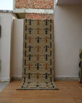 Handmade Beige Kilim Runner – Black & Rust Botanical Motifs