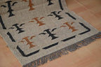 Handmade Beige Kilim Runner – Black & Rust Botanical Motifs