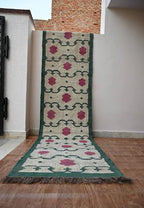 Handmade Floral Kilim Runner – Beige, Green & Berry Pink