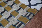 Handmade Wool & Jute Kilim Runner – Mustard Square Design