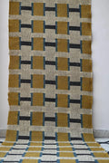 Handmade Wool & Jute Kilim Runner – Mustard Square Design