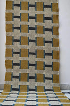 Handmade Wool & Jute Kilim Runner – Mustard Square Design