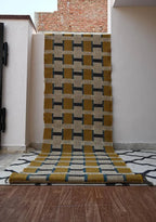 Handmade Wool & Jute Kilim Runner – Mustard Square Design