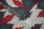Handmade Geometric Kilim Runner – Beige, Brown, Red & Green