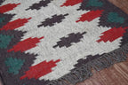 Handmade Geometric Kilim Runner – Beige, Brown, Red & Green