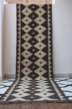 Handmade Wool & Jute Kilim Runner – Brown Diamond Pattern