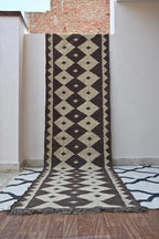 Handmade Wool & Jute Kilim Runner – Brown Diamond Pattern