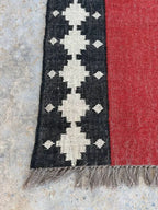 Crimson Path Kilim Dhurrie Runner – Artisan-Woven Wool Jute Corridor Carpet