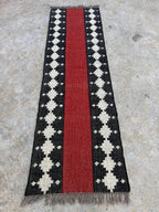 Crimson Path Kilim Dhurrie Runner – Artisan-Woven Wool Jute Corridor Carpet