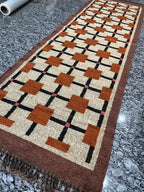 Terracotta Windowpane Dhurrie Runner – Handmade Jute Wool Corridor Rug