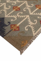 Artisan Mosaïek Diamant-tapyt – Handgeweefde Wol-Jute-Dhurrie met Tossels