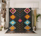 Charcoal Jewel-Tone Kilim Dhurrie – Artisan-Woven Wool Jute Statement Rug