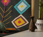 Charcoal Jewel-Tone Kilim Dhurrie – Artisan-Woven Wool Jute Statement Rug